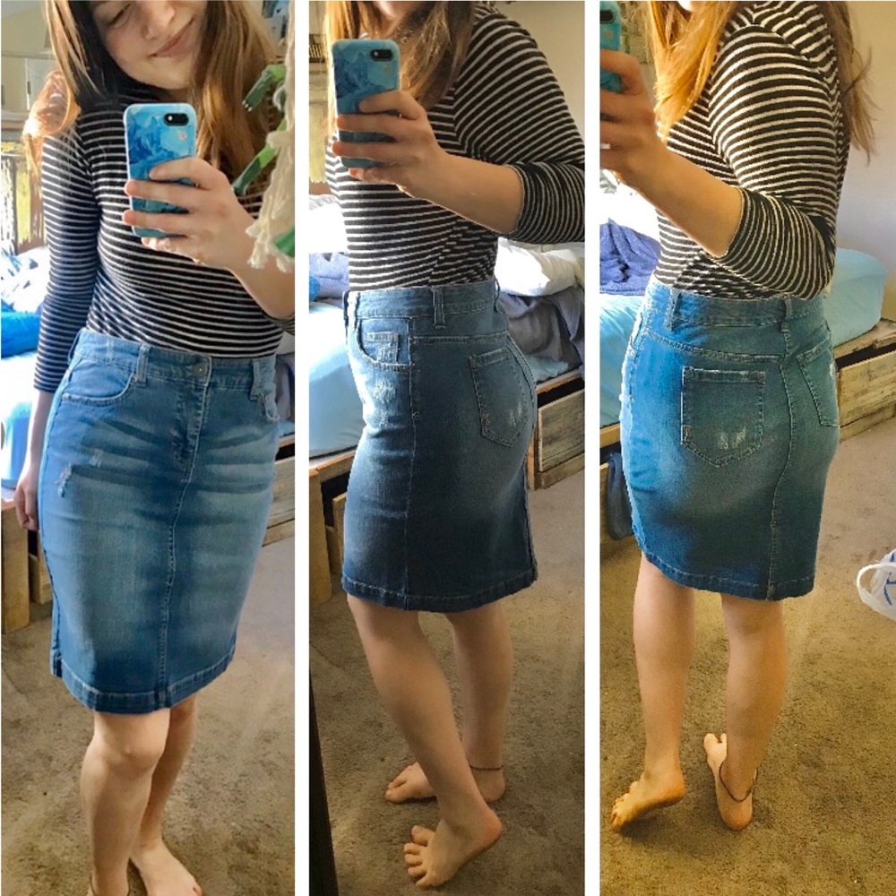 Medium Wash Distressed Jean Skirt